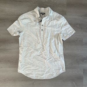 NWT Express Gray Short Sleeve Button-up Shirt 53% Linen 47% Cotton Casual Sz XS